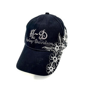 Harley Davidson Adjustable Hat Cap Silver & Black Bling Embroidered Motorcycles